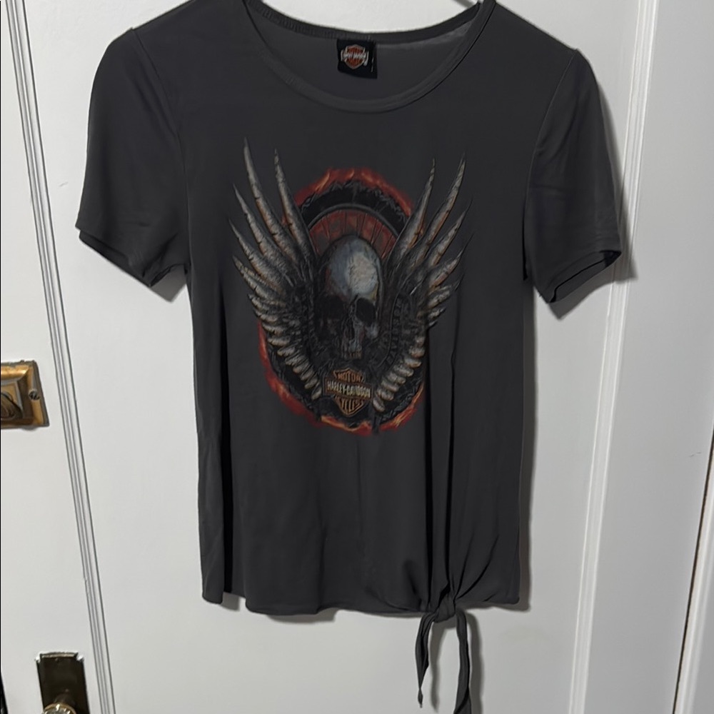 Harley-Davidson Gray Graphic Tie Front T-Shirt